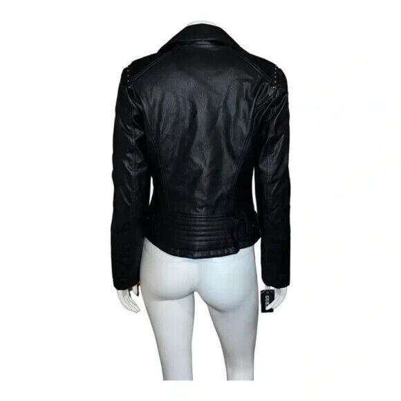 GUESS Womens Faux-Leather Moto Jacket Black Extra Small NWT - Picture 3 of 9